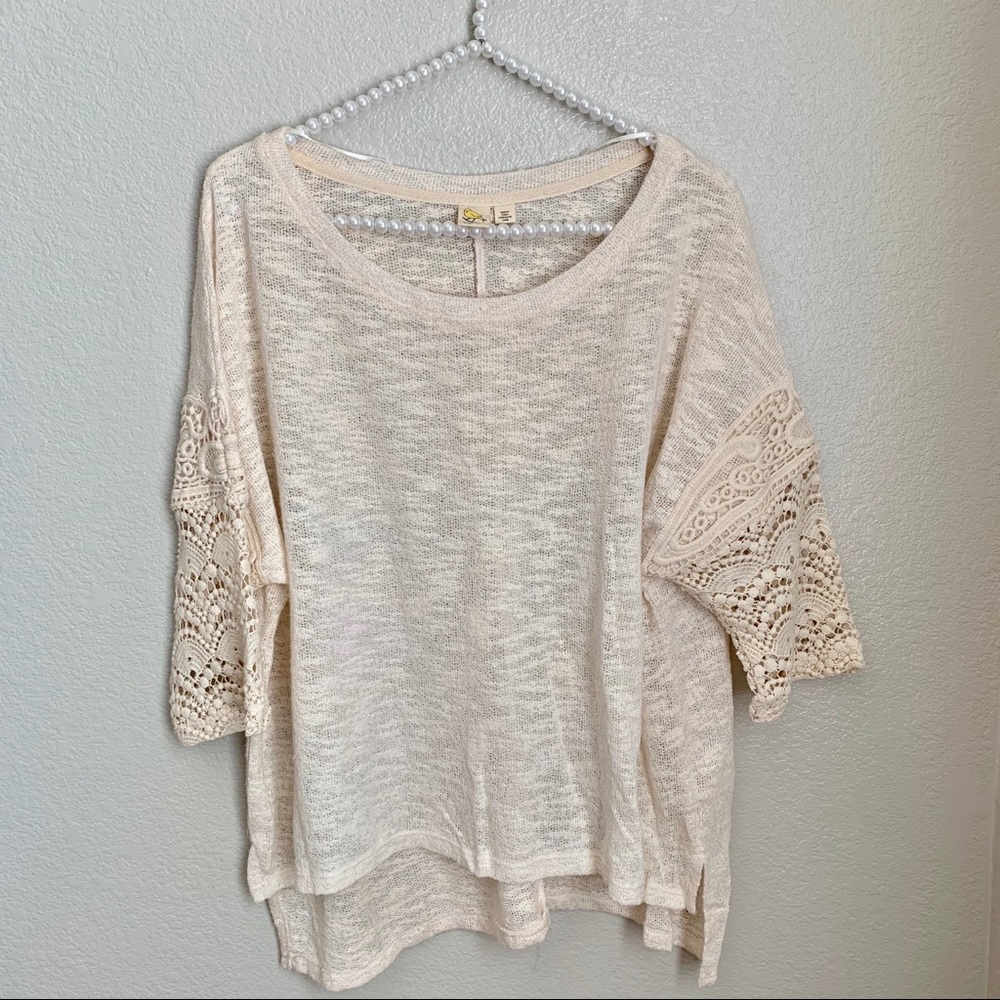 Ivory lace sheer oversized pullover sweater size L